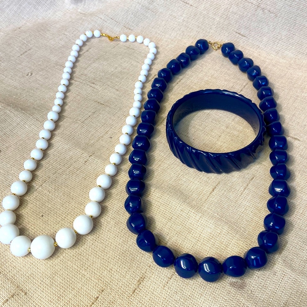 Two Beaded Necklaces and a Bangle from 1982! Vintage rocks! Go “Material”, Girl!